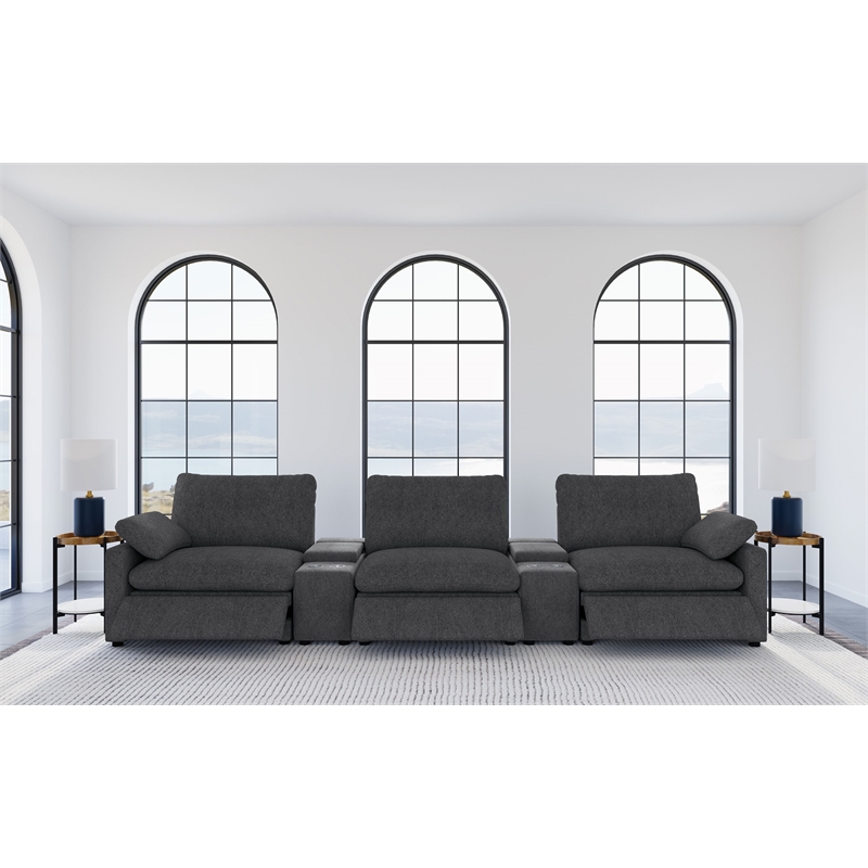 Pemberly Row 5-piece Power Reclining Home Theater Seating in Dark Gray
