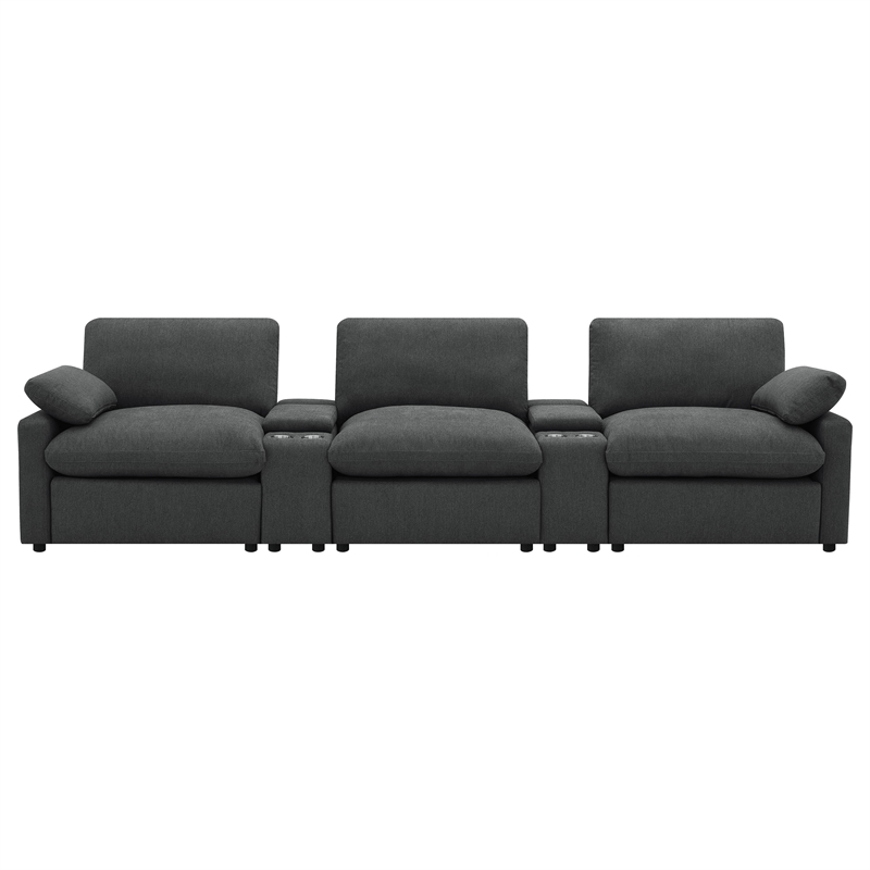 Pemberly Row 5-piece Power Reclining Home Theater Seating in Dark Gray