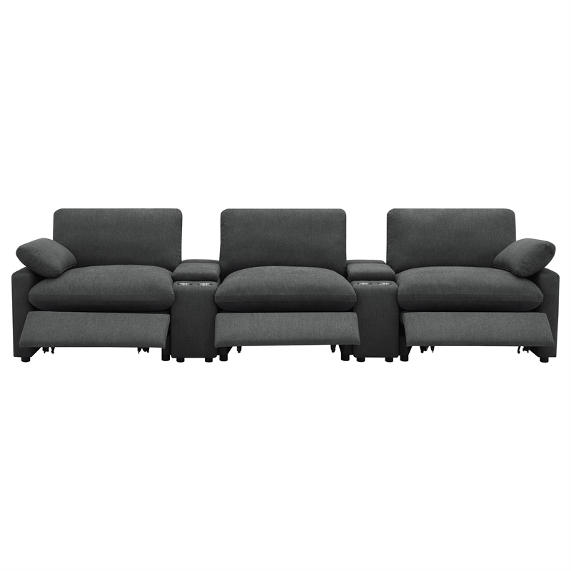Pemberly Row 5-piece Power Reclining Home Theater Seating in Dark Gray