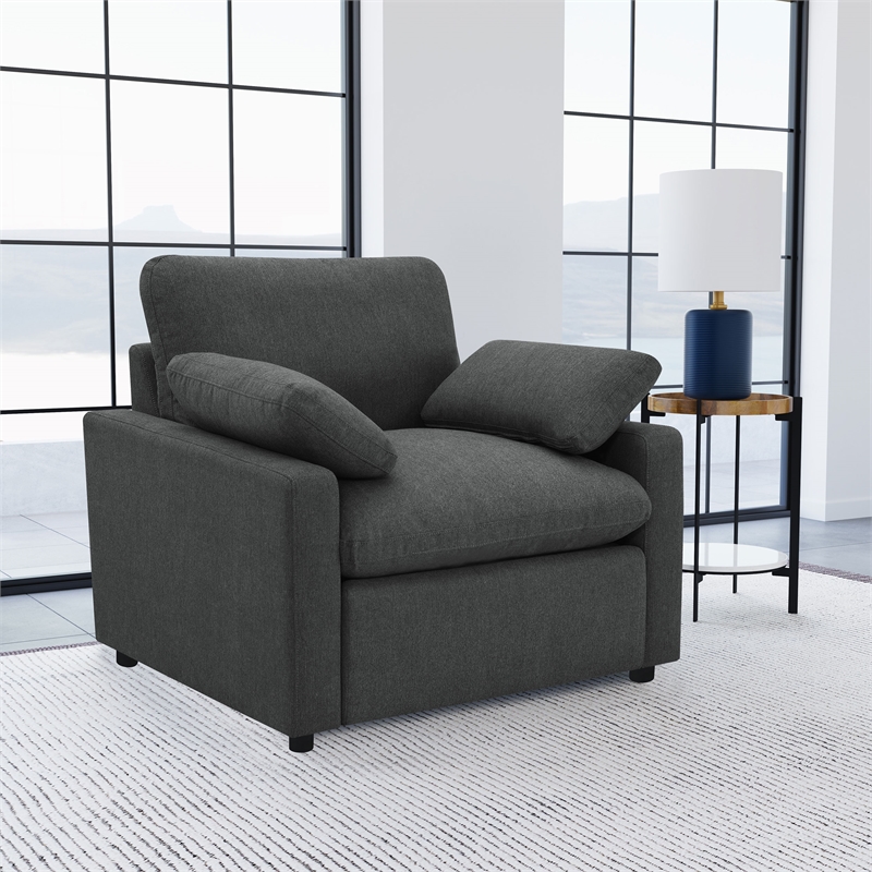 Pemberly Row Upholstery Fabric Power Recliner Chair in Dark Gray