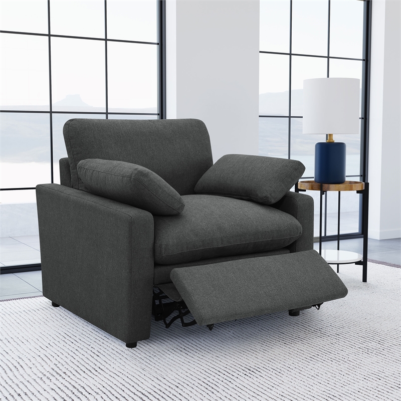 Pemberly Row Upholstery Fabric Power Recliner Chair in Dark Gray