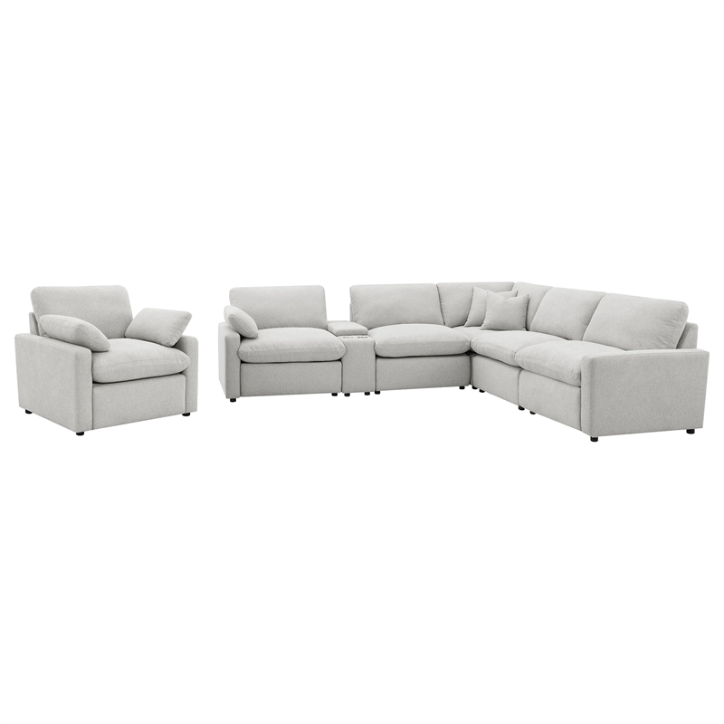 Pemberly Row 6-piece Fabric Modular Power Reclining Sectional in Gray