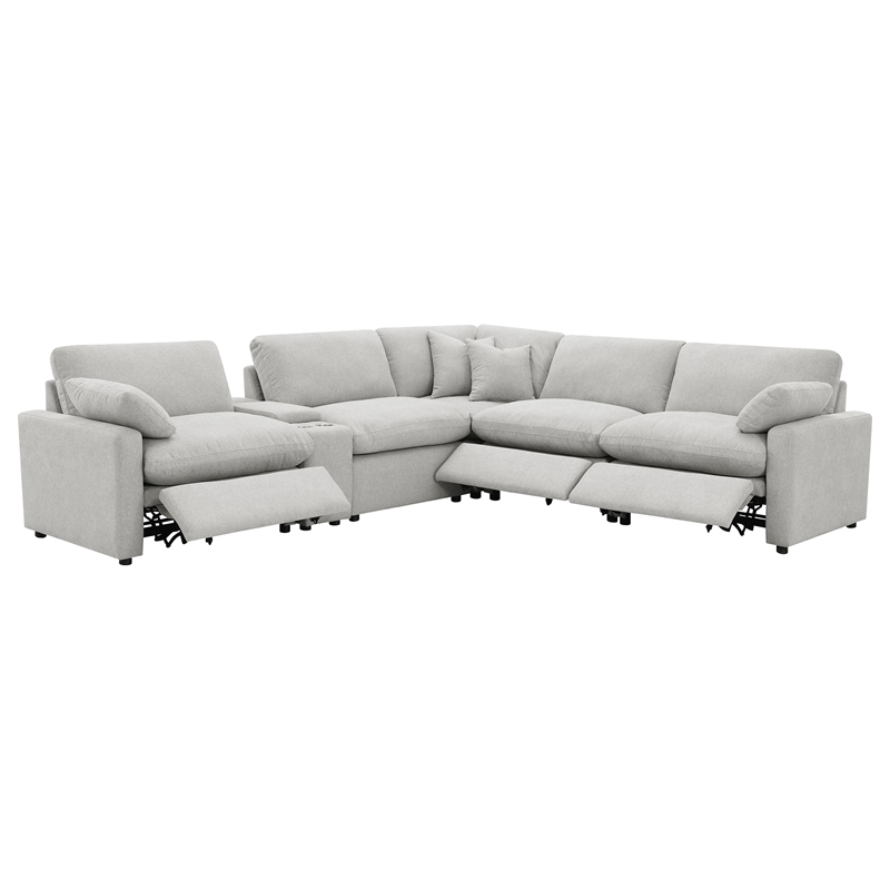 Pemberly Row 6-piece Fabric Modular Power Reclining Sectional in Gray