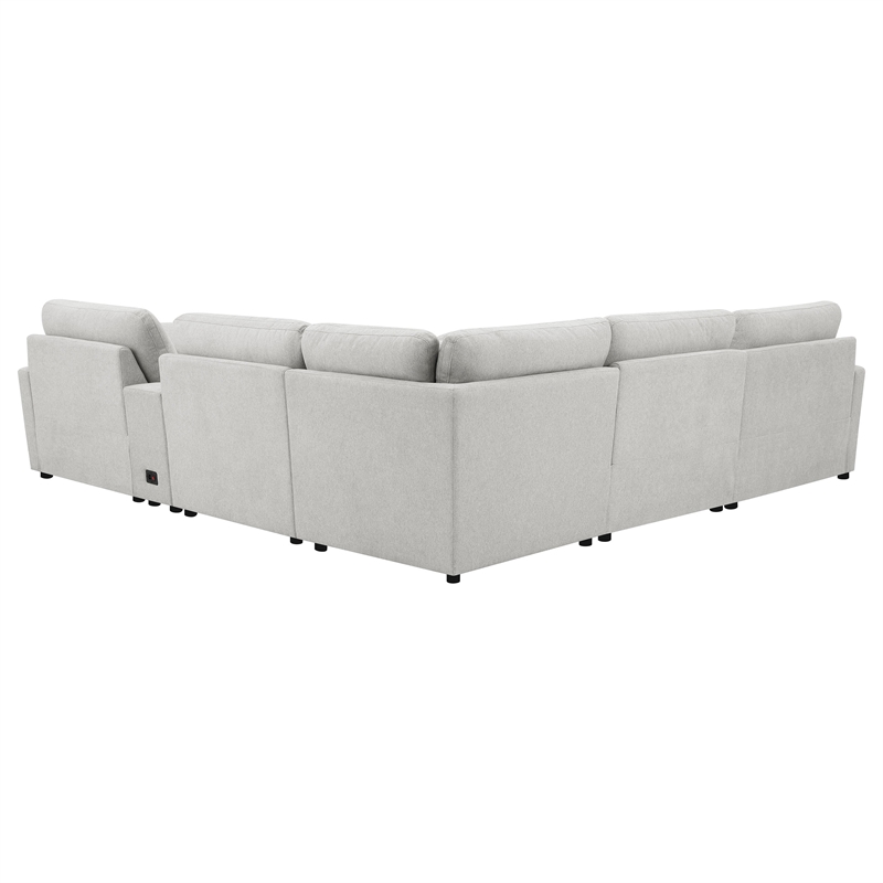 Pemberly Row 6-piece Fabric Modular Power Reclining Sectional in Gray