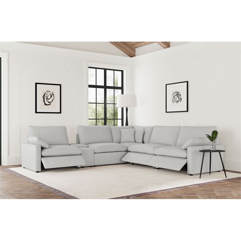 Pemberly Row 6-piece Fabric Modular Power Reclining Sectional in Gray