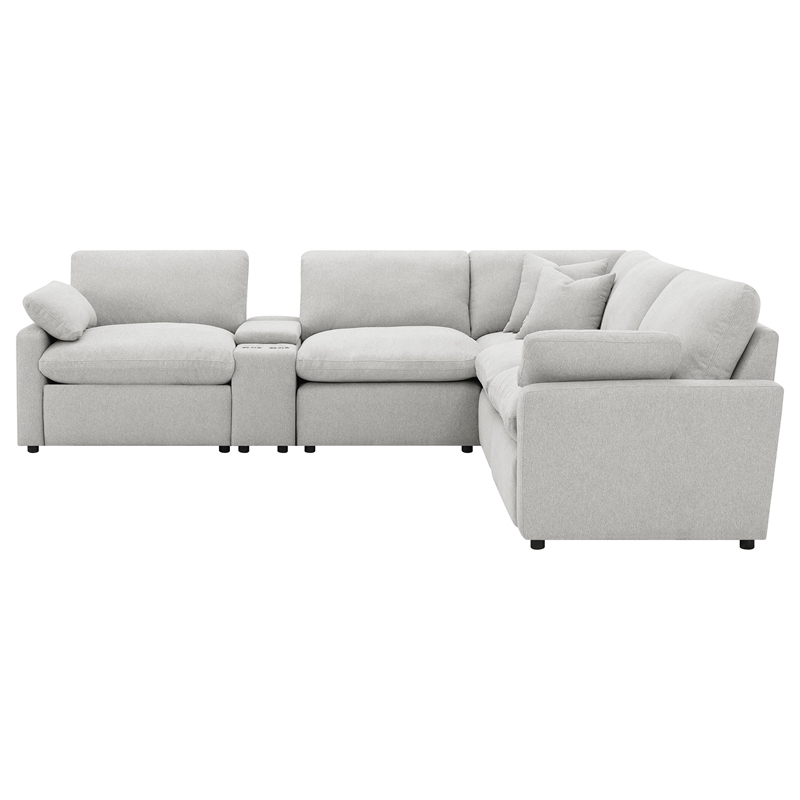 Pemberly Row 6-piece Fabric Modular Power Reclining Sectional in Gray