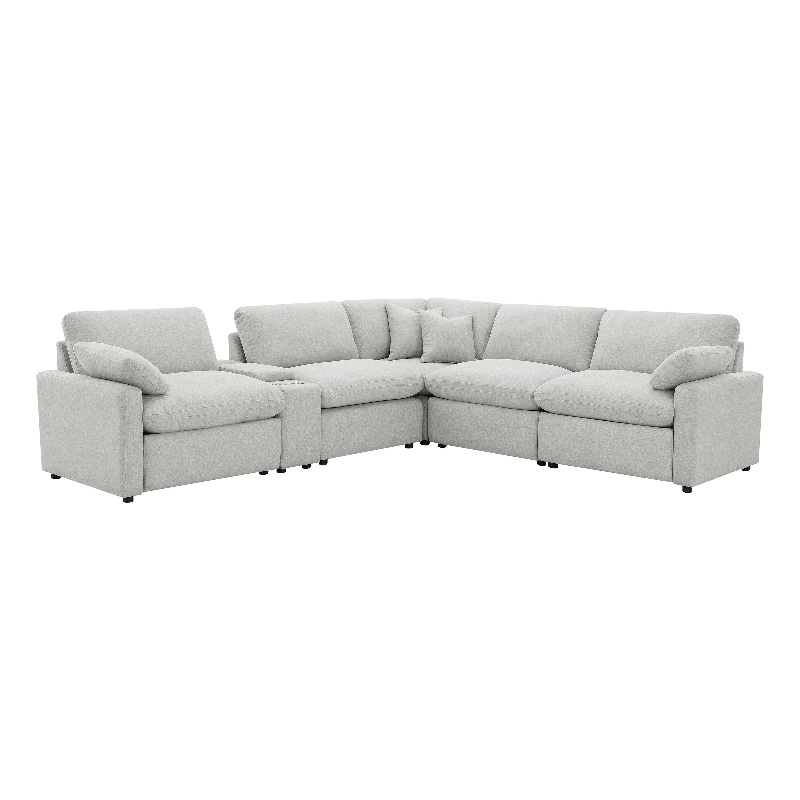 Pemberly Row 6-piece Fabric Modular Power Reclining Sectional in Gray