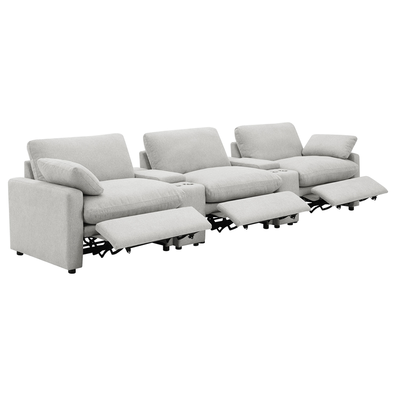pemberly row 5-piece fabric power reclining home theater seating in gray