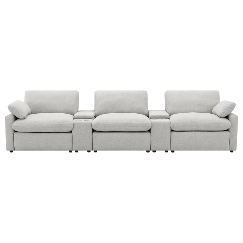 pemberly row 5-piece fabric power reclining home theater seating in gray