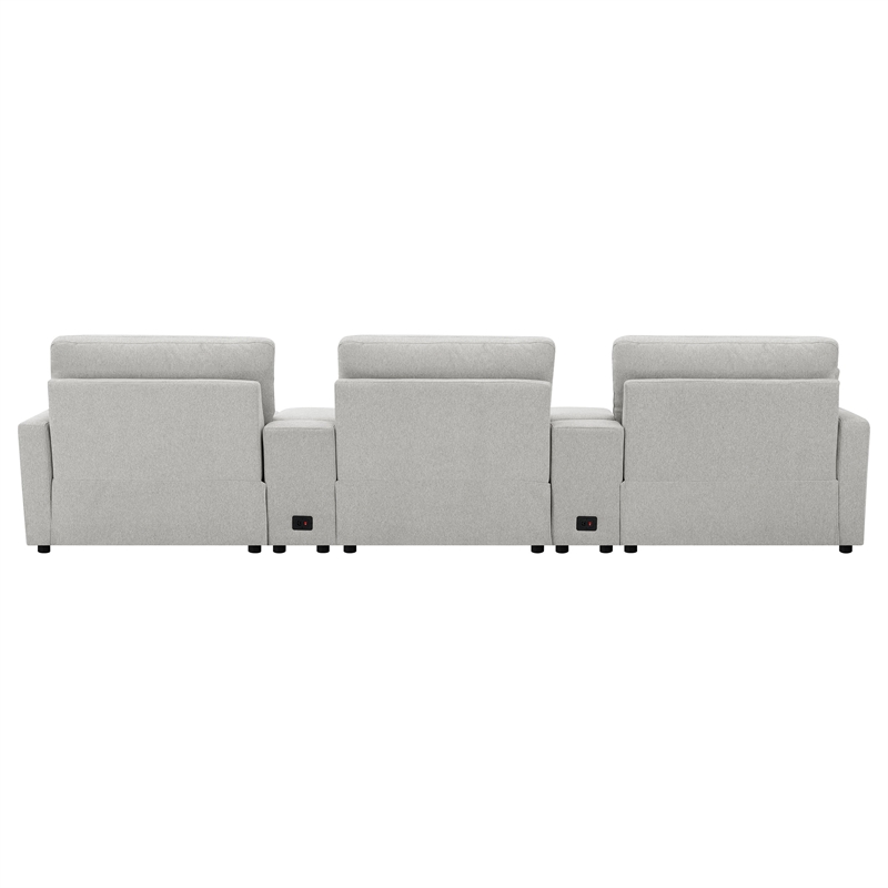 pemberly row 5-piece fabric power reclining home theater seating in gray
