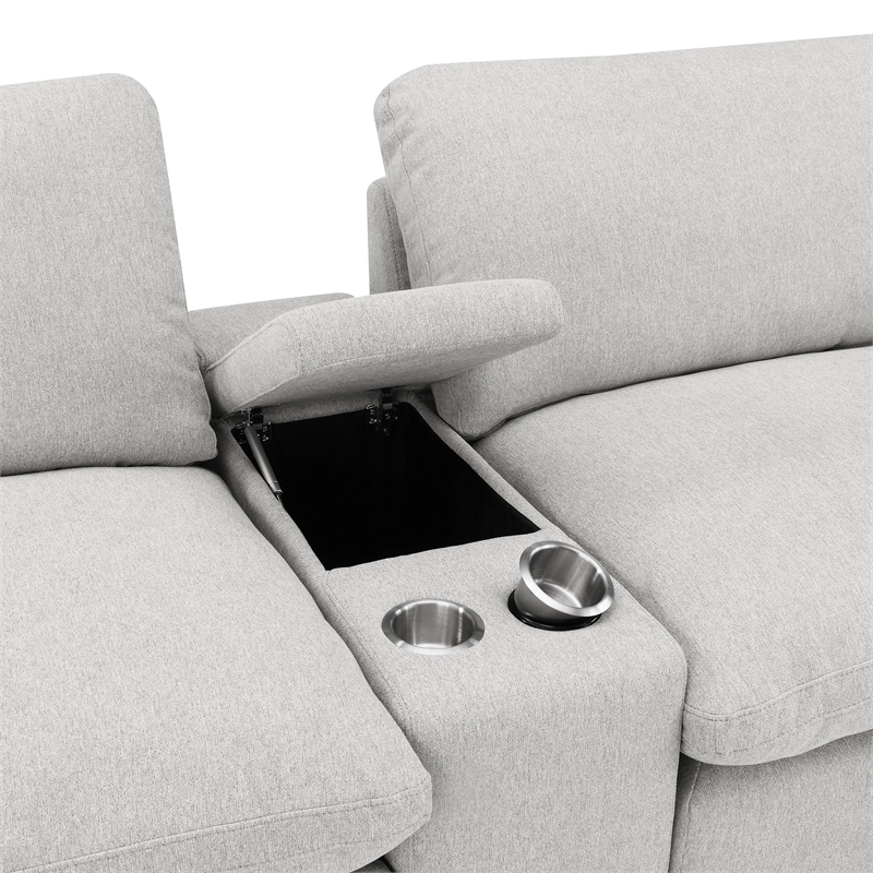 pemberly row 5-piece fabric power reclining home theater seating in gray