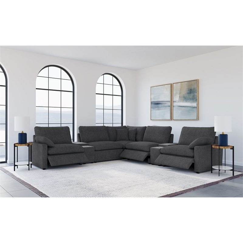 Pemberly Row 7-piece Fabric Modular Power Reclining Sectional in Dark Gray