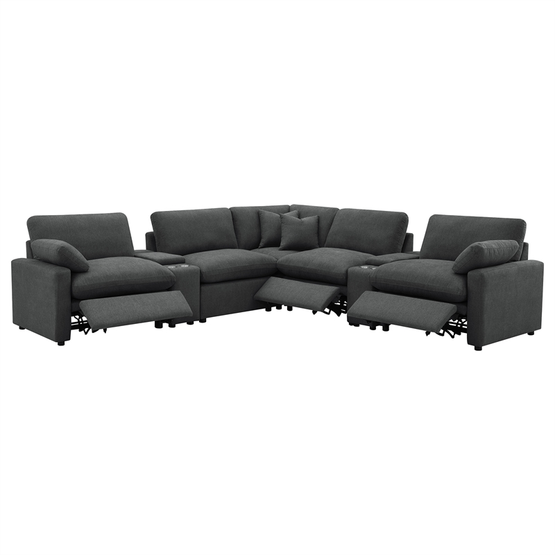 Pemberly Row 7-piece Fabric Modular Power Reclining Sectional in Dark Gray