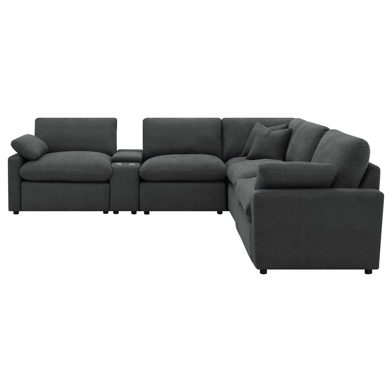 Pemberly Row 7-piece Fabric Modular Power Reclining Sectional in Dark Gray