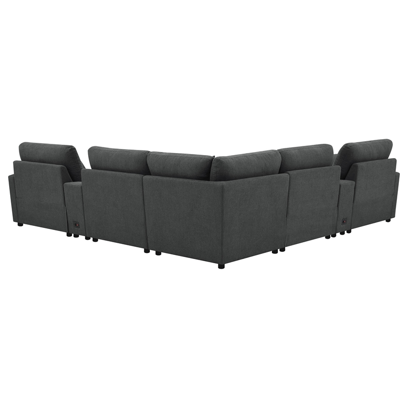 Pemberly Row 7-piece Fabric Modular Power Reclining Sectional in Dark Gray