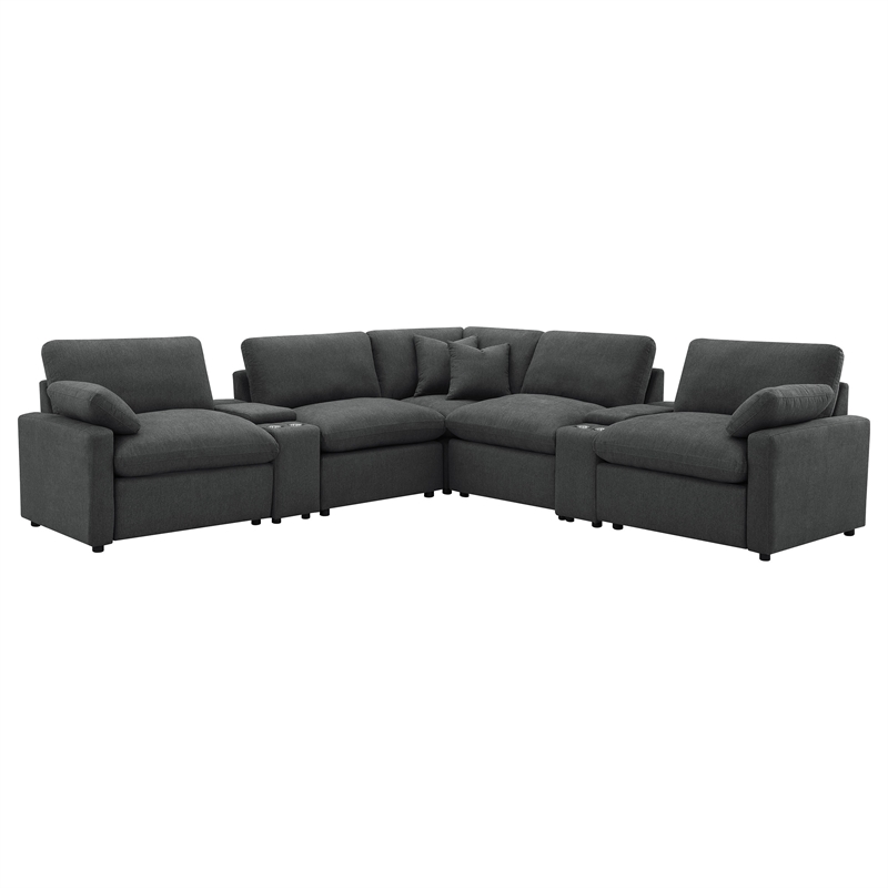 Pemberly Row 7-piece Fabric Modular Power Reclining Sectional in Dark Gray