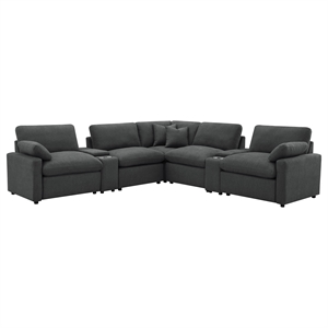 Pemberly Row 7-piece Fabric Modular Power Reclining Sectional in Dark Gray