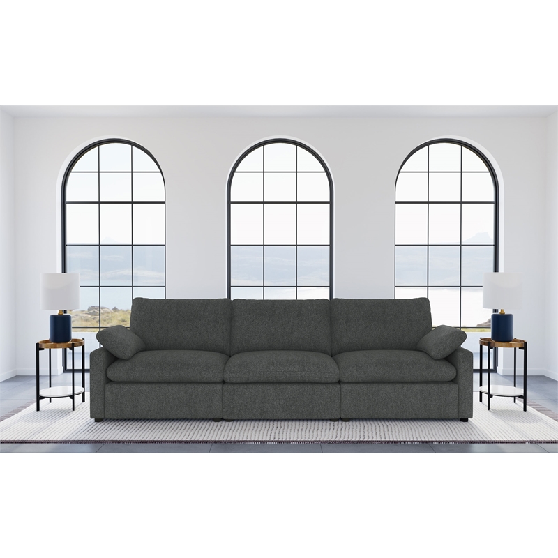 Pemberly Row Modular Upholstery Fabric Power Sofa in Dark Gray