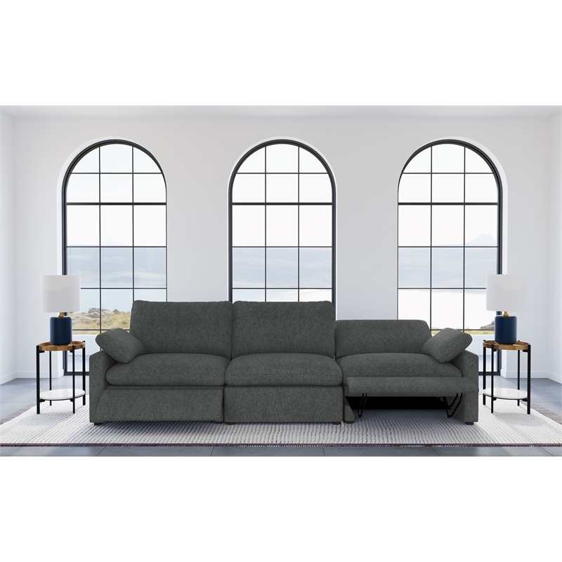 Pemberly Row Modular Upholstery Fabric Power Sofa in Dark Gray