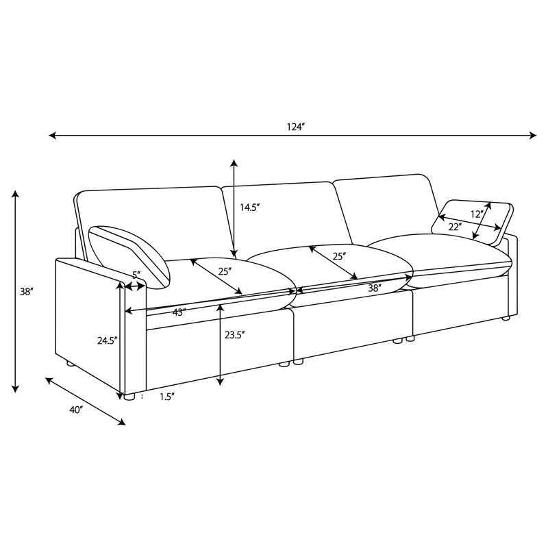 Pemberly Row Modular Upholstery Fabric Power Sofa in Dark Gray