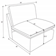 Pemberly Row Modular Upholstered Fabric Armless Chair in Gray