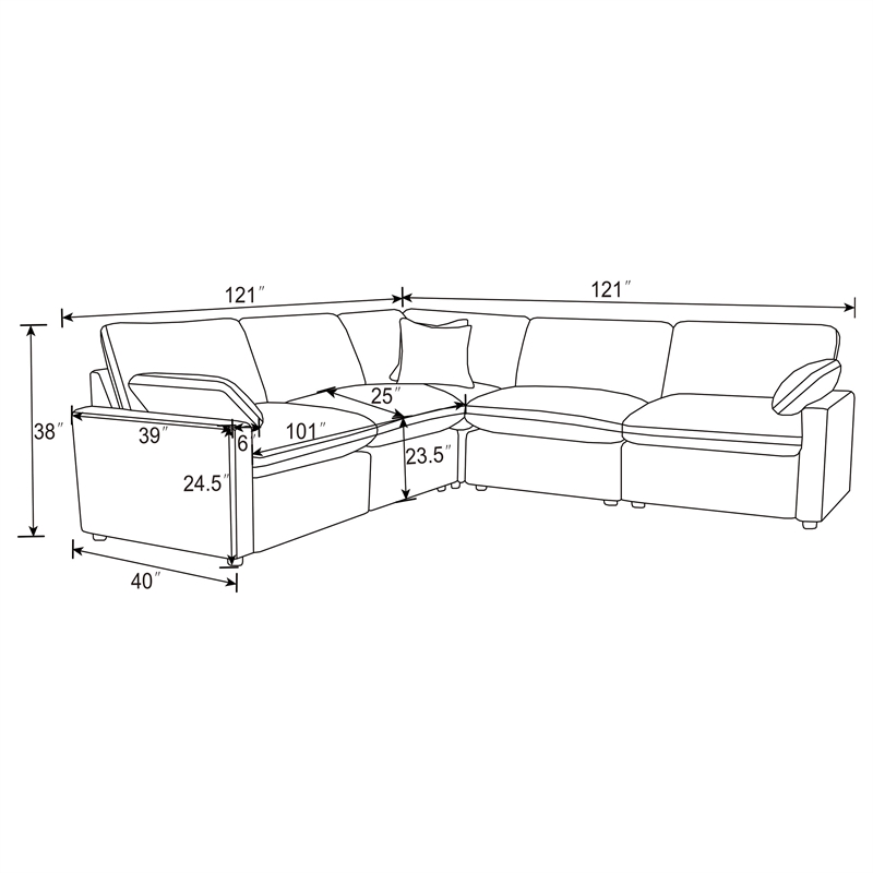 Pemberly Row 5-piece Fabric Modular Power Reclining Sectional in Gray