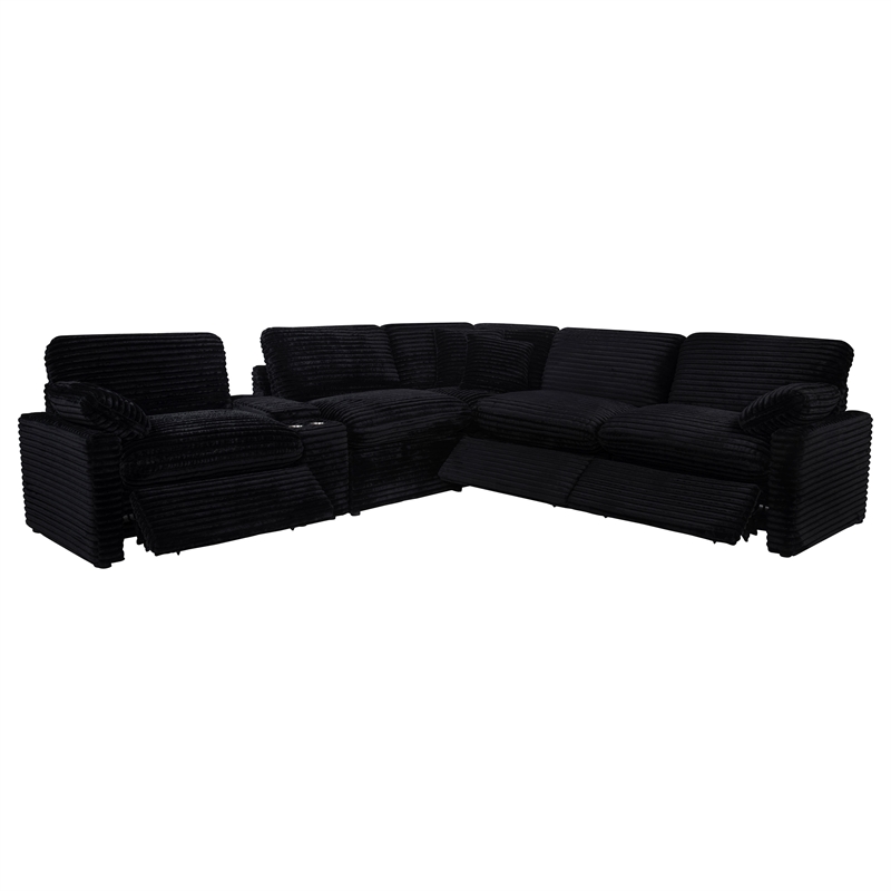 Pemberly Row 6-piece Fabric Modular Power Reclining Sectional in Black