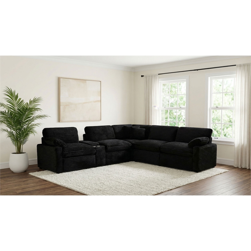 Pemberly Row 6-piece Fabric Modular Power Reclining Sectional in Black