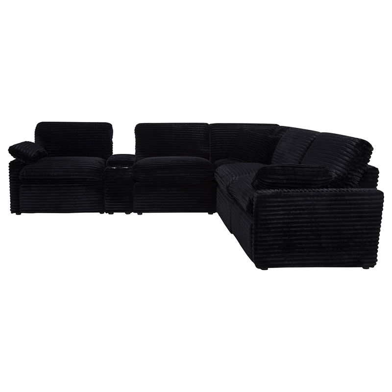 Pemberly Row 6-piece Fabric Modular Power Reclining Sectional in Black