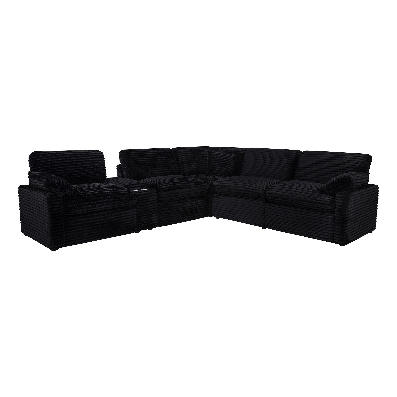 Pemberly Row 6-piece Fabric Modular Power Reclining Sectional in Black