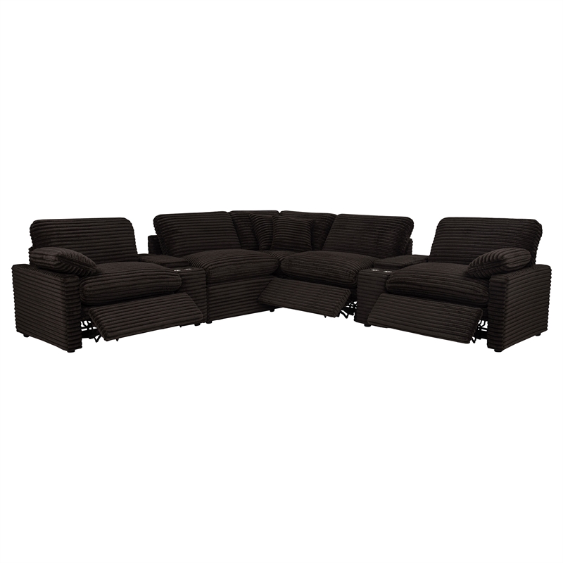 Pemberly Row 7-piece Fabric Modular Power Reclining Sectional in Chocolate