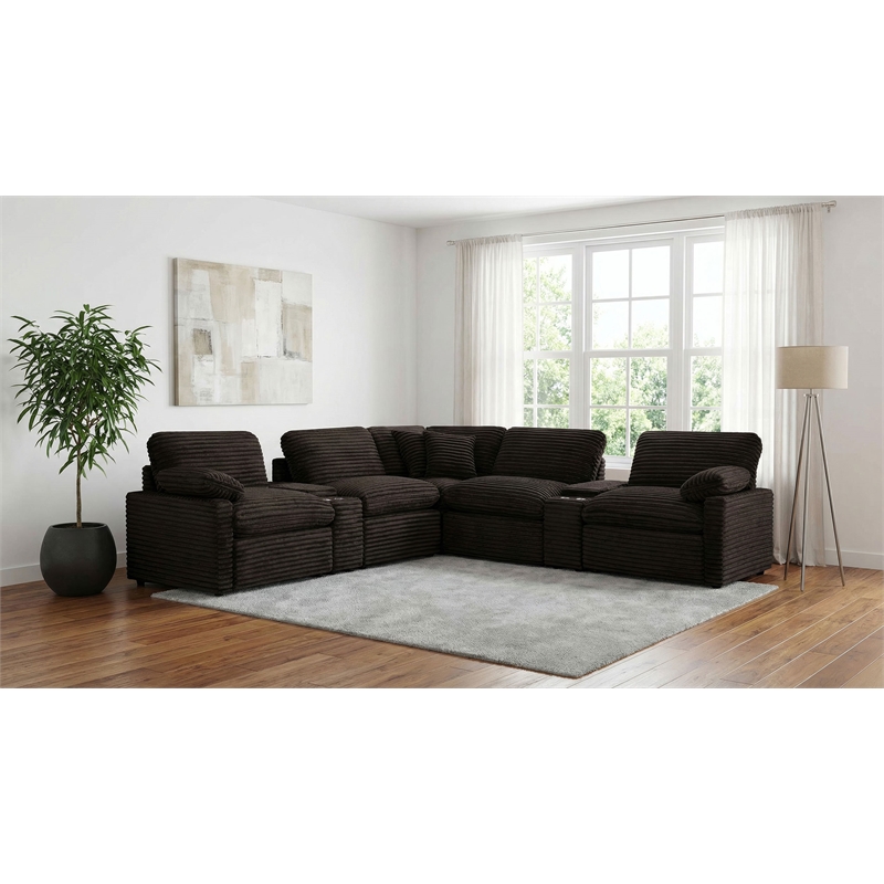 Pemberly Row 7-piece Fabric Modular Power Reclining Sectional in Chocolate