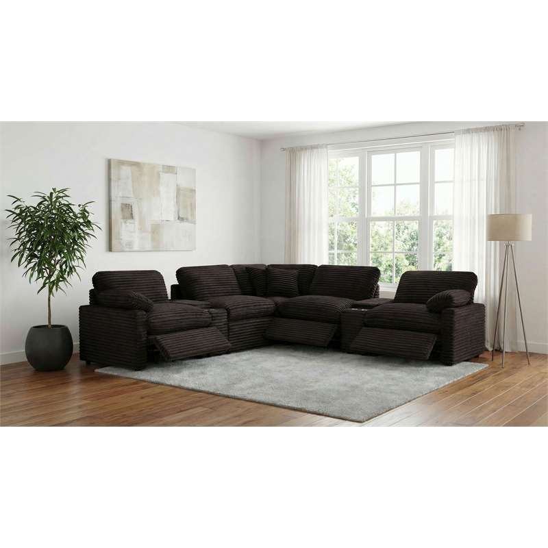Pemberly Row 7-piece Fabric Modular Power Reclining Sectional in Chocolate
