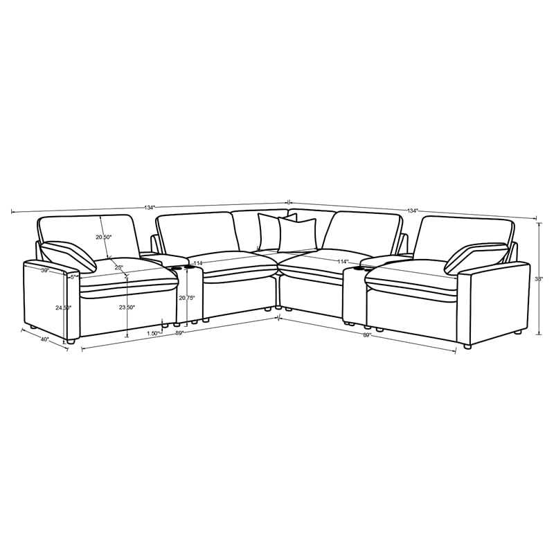 Pemberly Row 7-piece Fabric Modular Power Reclining Sectional in Chocolate