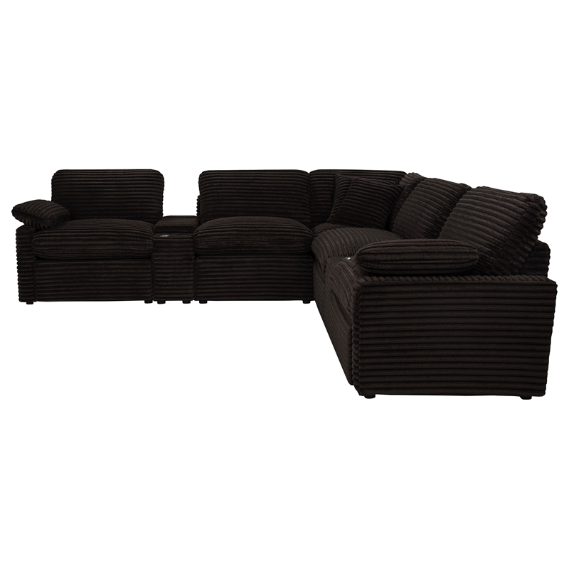 Pemberly Row 7-piece Fabric Modular Power Reclining Sectional in Chocolate