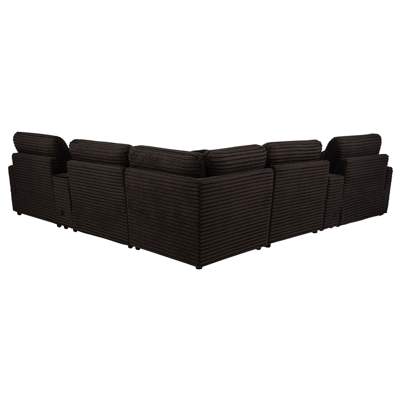 Pemberly Row 7-piece Fabric Modular Power Reclining Sectional in Chocolate