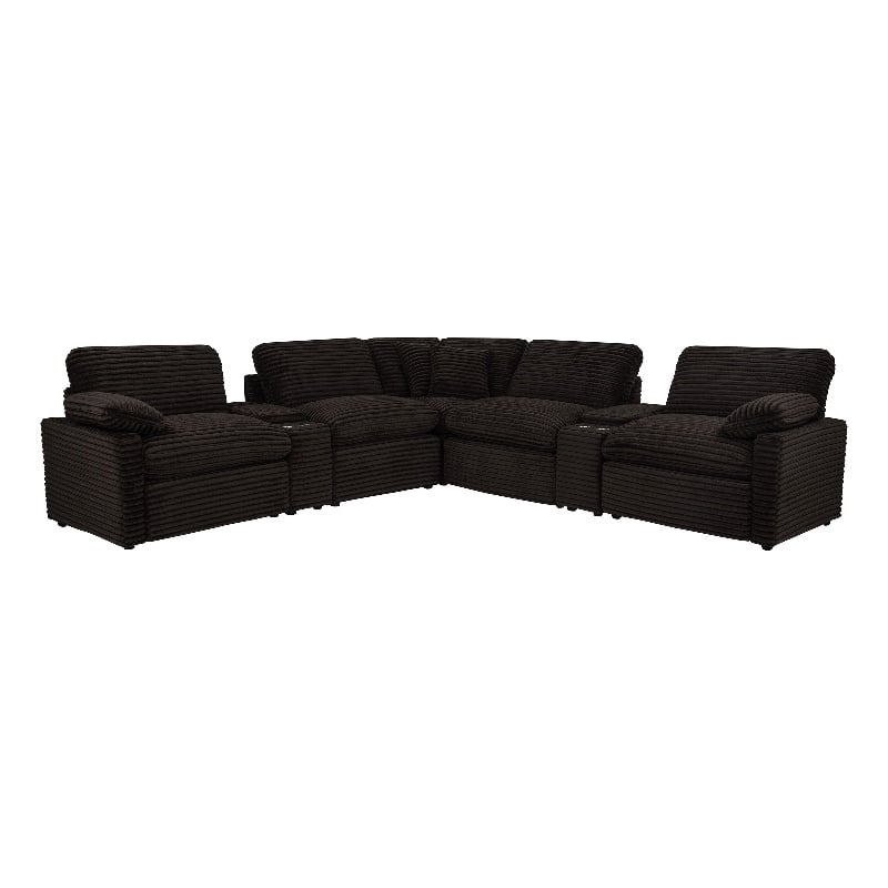 Pemberly Row 7-piece Fabric Modular Power Reclining Sectional in Chocolate