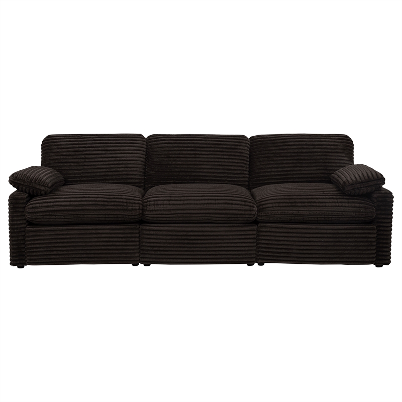 Pemberly Row Modular Upholstery Fabric Corduroy Power Sofa in Brown