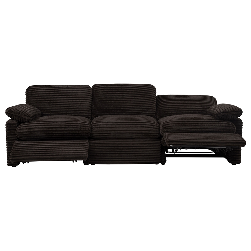 Pemberly Row Modular Upholstery Fabric Corduroy Power Sofa in Brown