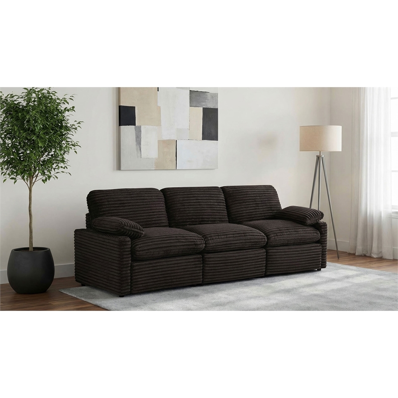 Pemberly Row Modular Upholstery Fabric Corduroy Power Sofa in Brown