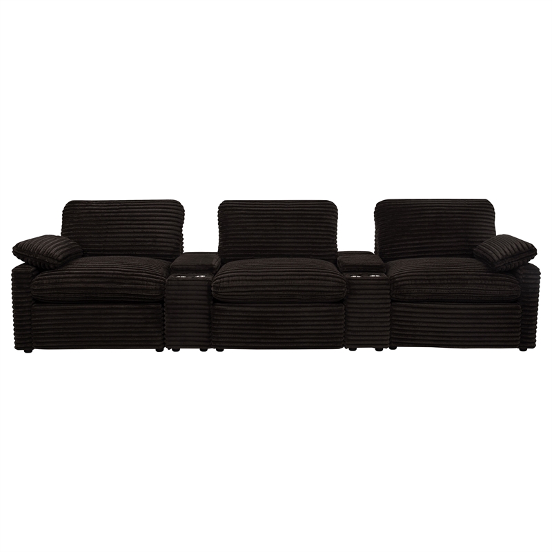 pemberly row 5-piece fabric power reclining home theater seating in brown