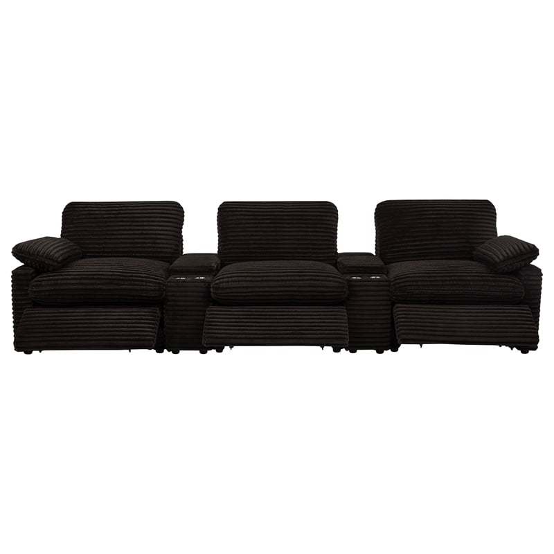 pemberly row 5-piece fabric power reclining home theater seating in brown