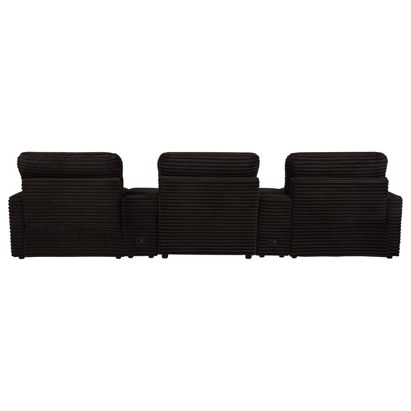 pemberly row 5-piece fabric power reclining home theater seating in brown