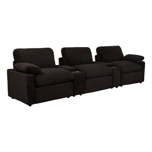 Pemberly Row 5-Piece Fabric Power Reclining Home Theater Seating in Brown