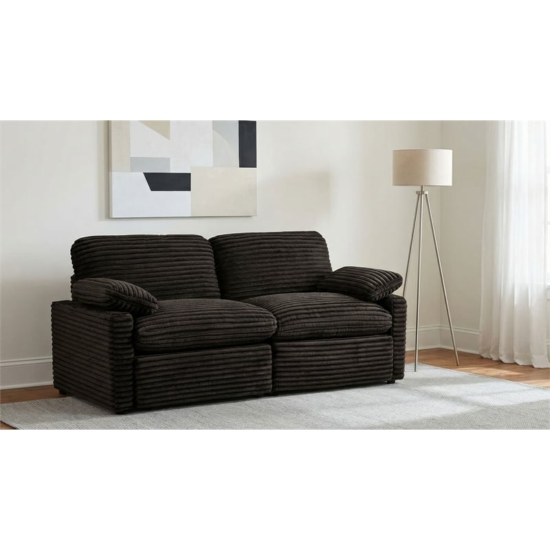 Pemberly Row Modular Upholstery Fabric Corduroy Power Loveseat in Brown
