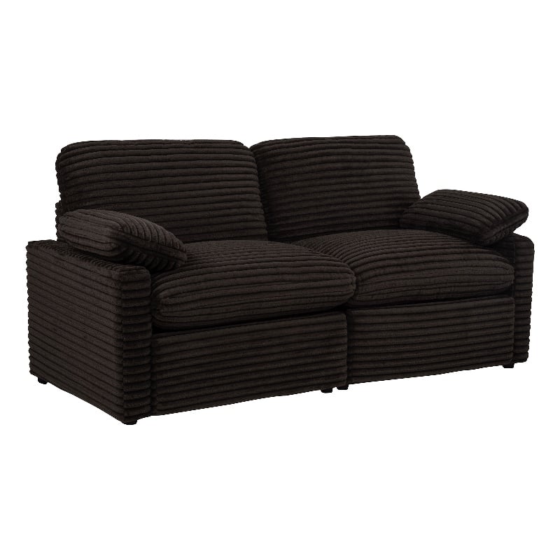 Pemberly Row Modular Upholstery Fabric Corduroy Power Loveseat in Brown