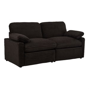 Pemberly Row Modular Upholstery Fabric Corduroy Power Loveseat in Brown