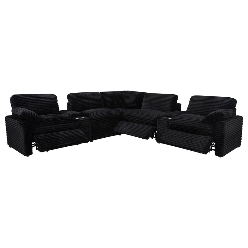 Pemberly Row 7-piece Fabric Modular Power Reclining Sectional in Black