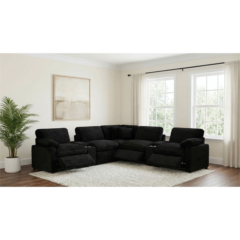 Pemberly Row 7-piece Fabric Modular Power Reclining Sectional in Black