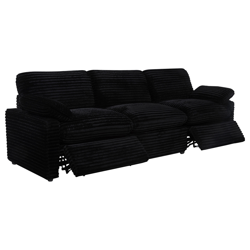 Pemberly Row Modular Upholstery Fabric Corduroy Power Sofa in Black